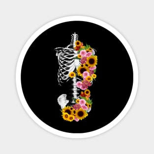 Floral Botanical anatomy, rib cage, pelvis, sunflowers, daisy, skeleton Magnet